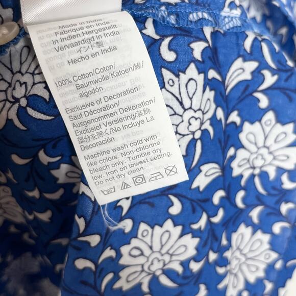 J. Crew Womens Embroidered Peasant Top XS Blue Pink V Neck Tasseled Cotton - Picture 10 of 11